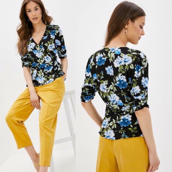 Banana Republic Tops - Banana Republic Shirt Womens Size S Blue Floral Wrap Top